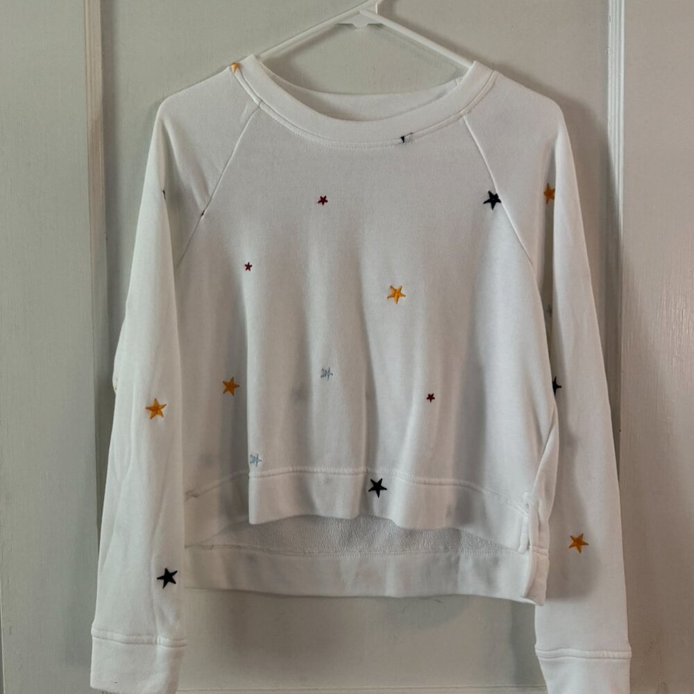 Lou & Grey for Loft Cropped White Crewneck Sweatshirt with Stars